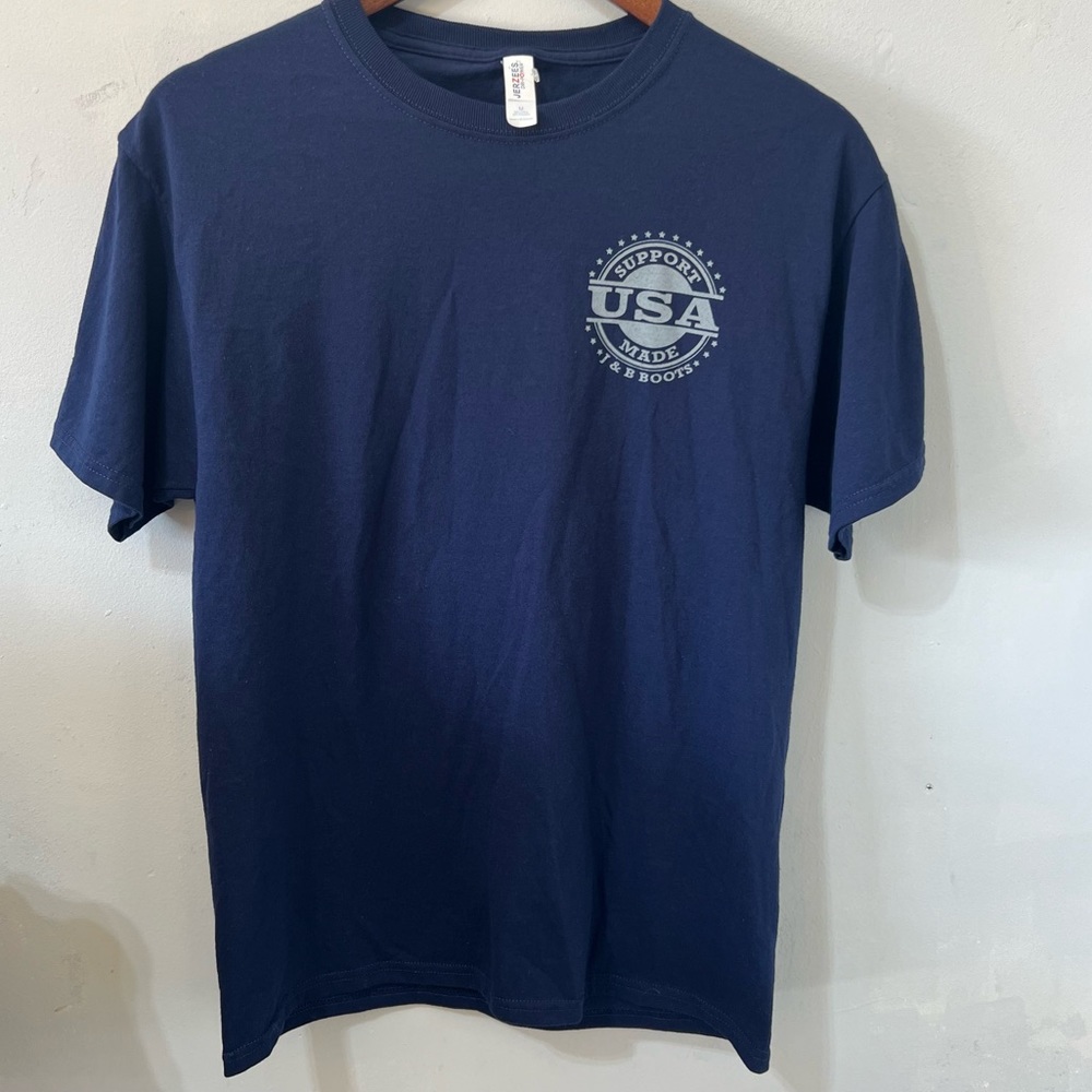 Navy Blue graphic tee. JB BOOTS small businesses t-shirt
